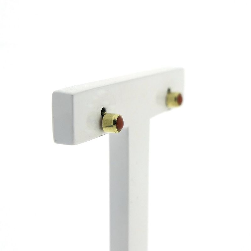Image 3 of Vintage gold stud earrings with red coral
