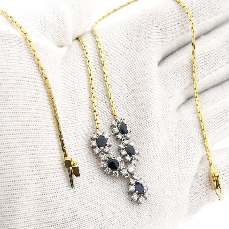 Image 11 of 18K Yellow Gold Cardano Link Necklace with Sapphire & Diamonds