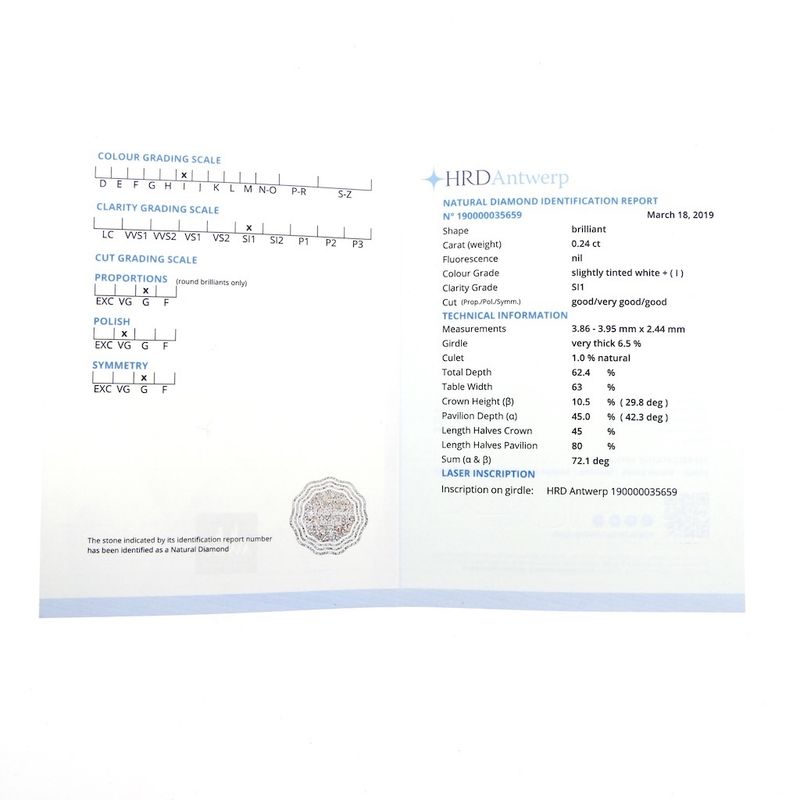 Image 8 of 0.24 ct. Brilliant cut diamond I/SI1 + HRD Certificate - Natural diamond
