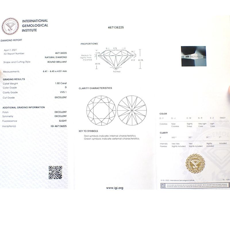 Image 12 of 1.02 ct. Brilliant cut diamond D VVS 1 + IGI Certificate