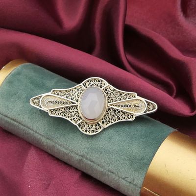 Image 2 of Vintage/antique brooch with milk stone; Filigree technique