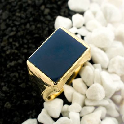 Image 2 of Gold signet ring with blue layered stone | Constant