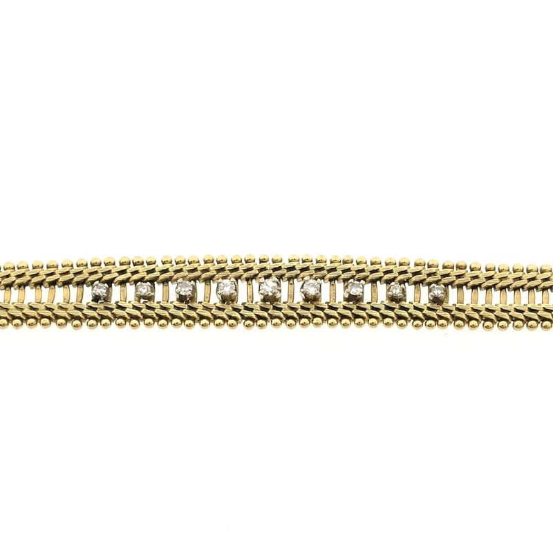 Image 6 of Gold herringbone link bracelet with diamonds; 0.21 ct.
