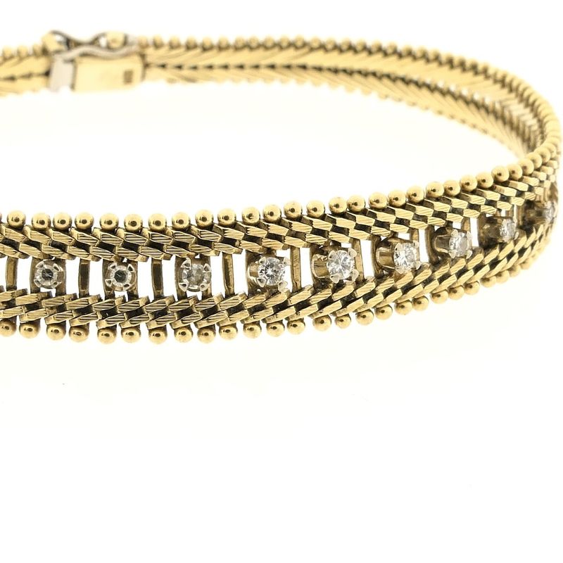 Image 2 of Gold herringbone link bracelet with diamonds; 0.21 ct.