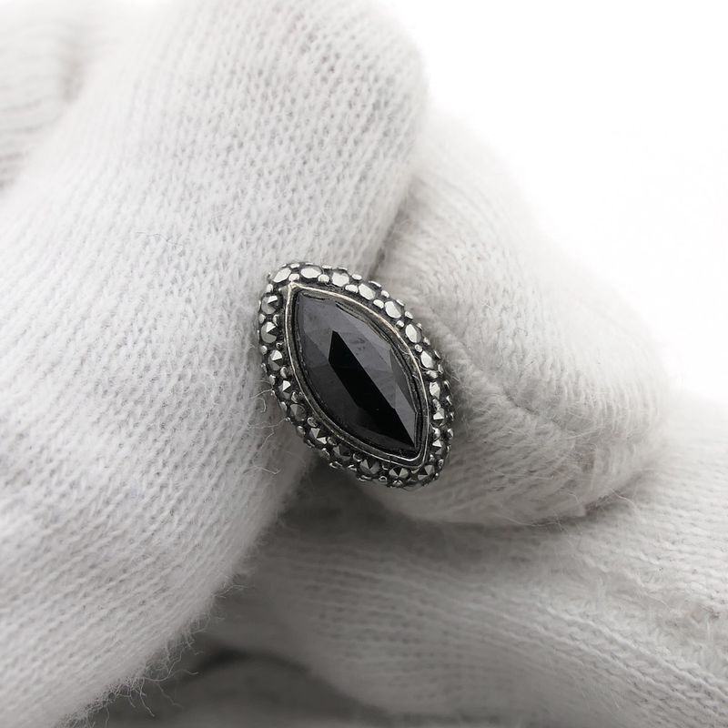 Image 8 of Silver stud earrings with marcasite and garnet