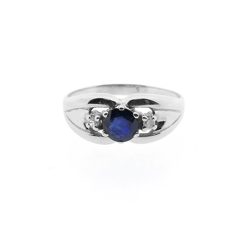 Image 3 of White gold ring with sapphire and diamond; 0.05 ct.
