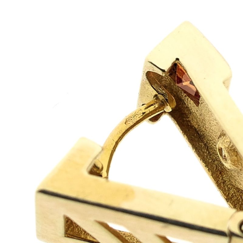 Image 3 of Gold stud earrings with synthetic orange sapphire and zirconia