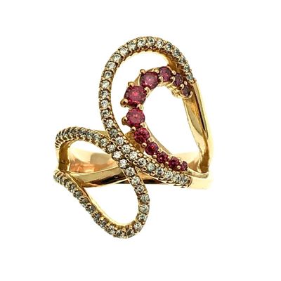 Rose gold ring with white and pink zirconia stones Image 2 of Rose gold ring with white and pink zirconia stones