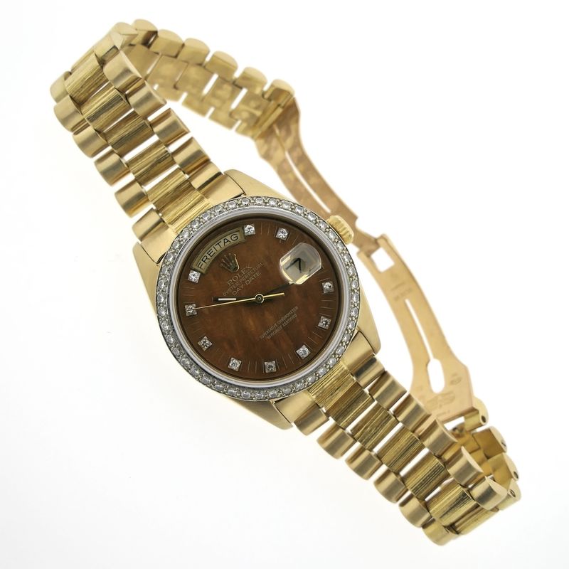 Image 12 of Rolex Day-Date 'Wood Dial' 18038; 18k gold men's watch with diamonds
