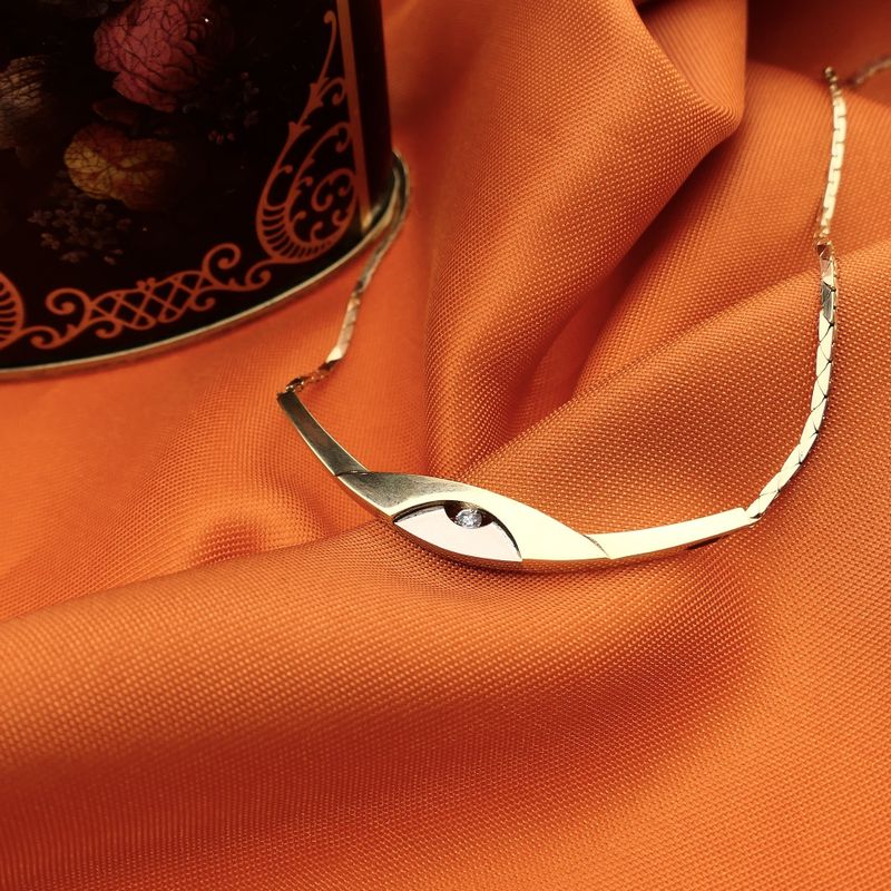 Afbeelding 7 van Bicolor gouden cobraschakel collier met vaste hanger en diamant