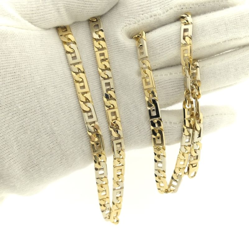 Image 9 of Two-tone gold navy link necklace; Men's | 71.5 cm