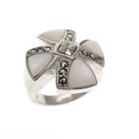 Silver ring with mother of pearl and marcasite