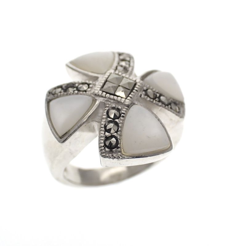 Image 1 of Silver ring with mother of pearl and marcasite