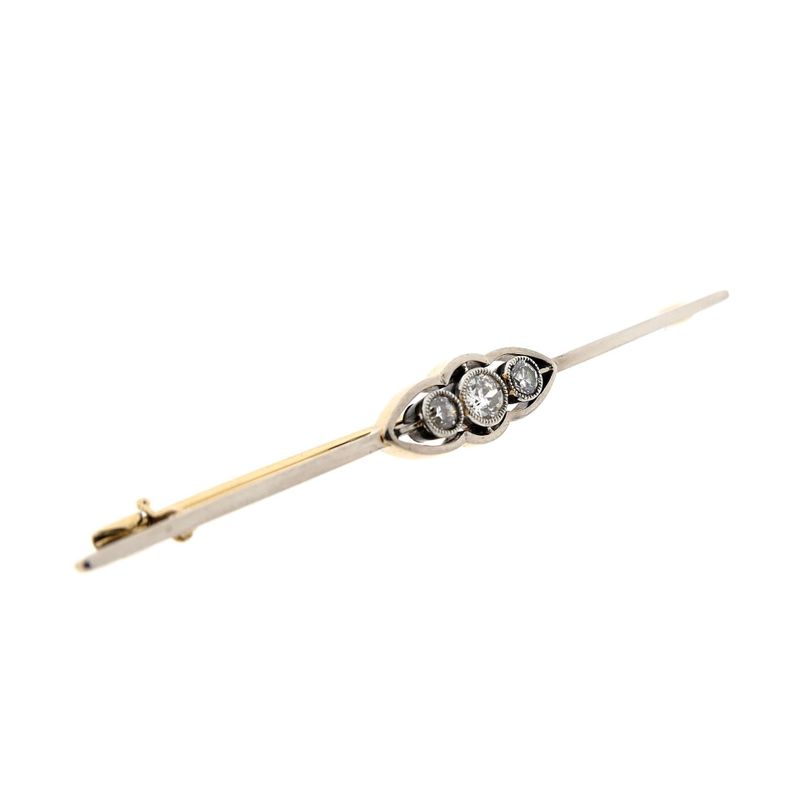 Image 4 of Bicolor Art Deco Brooch with Diamond; 0.26 ct.