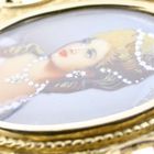Image 6 of Vintage gold pendant/brooch with painted portrait and diamond 0.010 ct.