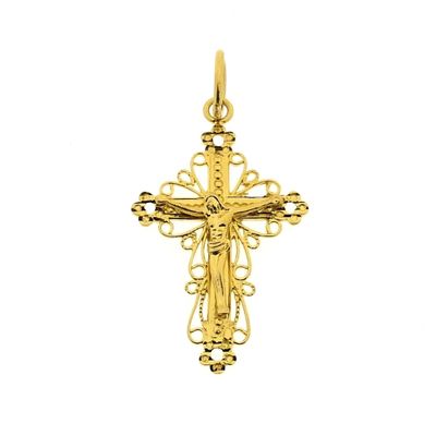 Image 1 of 21 carat antique gold pendant of a cross with a corpus | Filigree technique