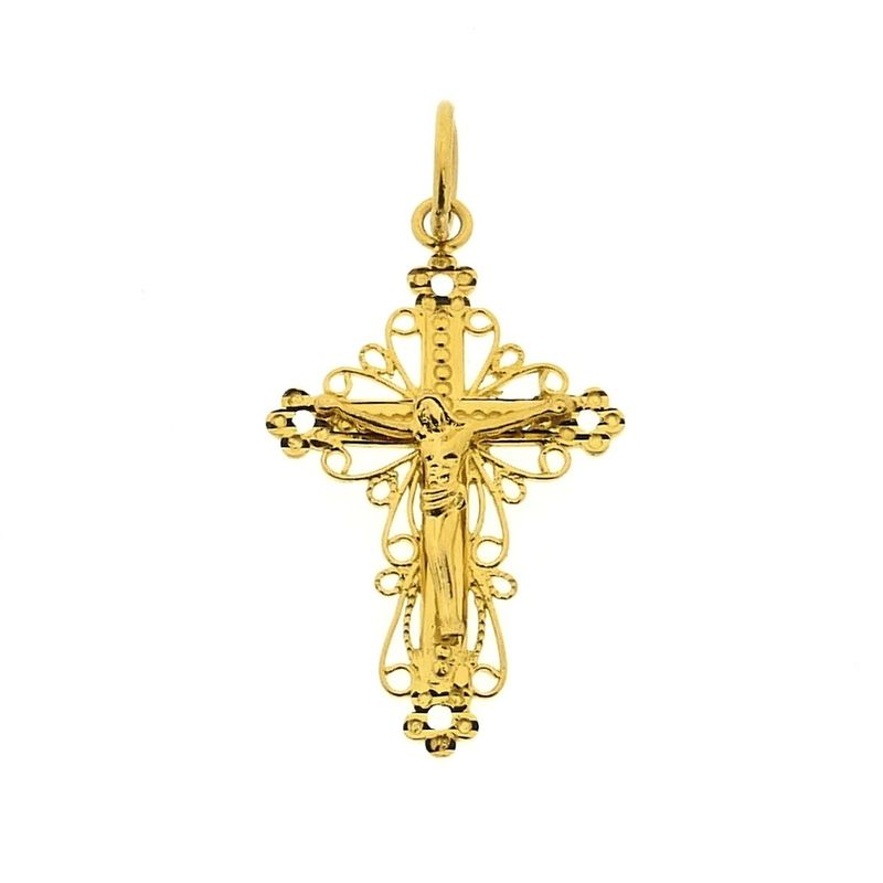 Image 1 of 21 carat antique gold pendant of a cross with a corpus | Filigree technique