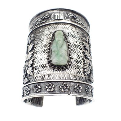 Image 1 of Silver wide Asian bracelet; Bohemian style | approx. Ø 62 mm