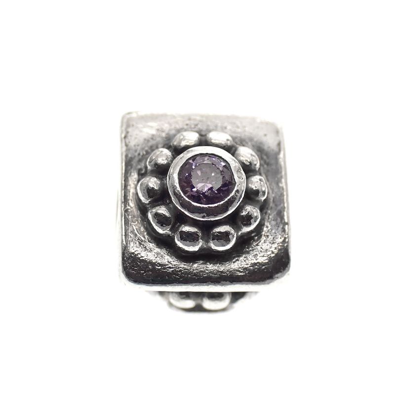 Image 3 of Pandora charm; Silver; Zirconia Flower Amethyst