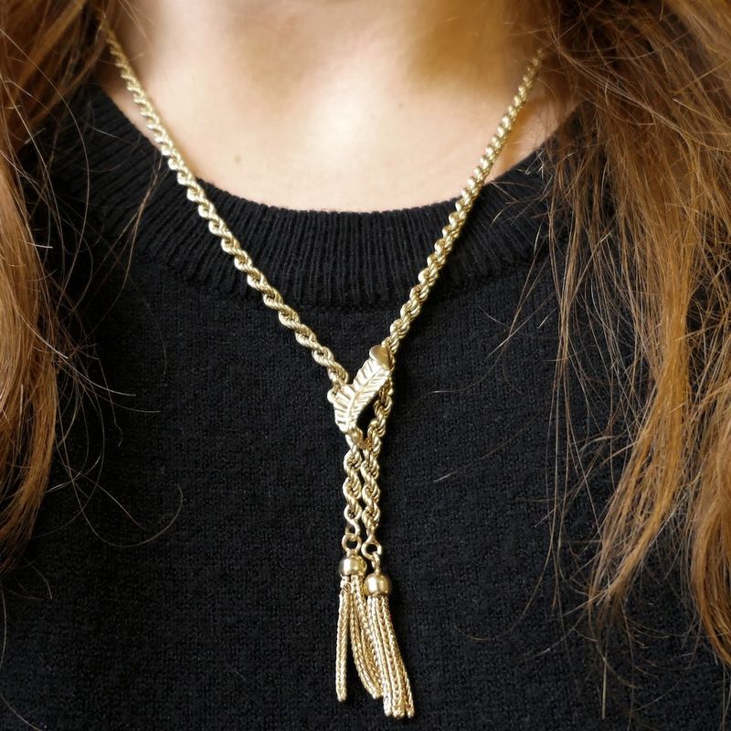 Image 10 of Gold twisted link chain with tassels | 48 cm