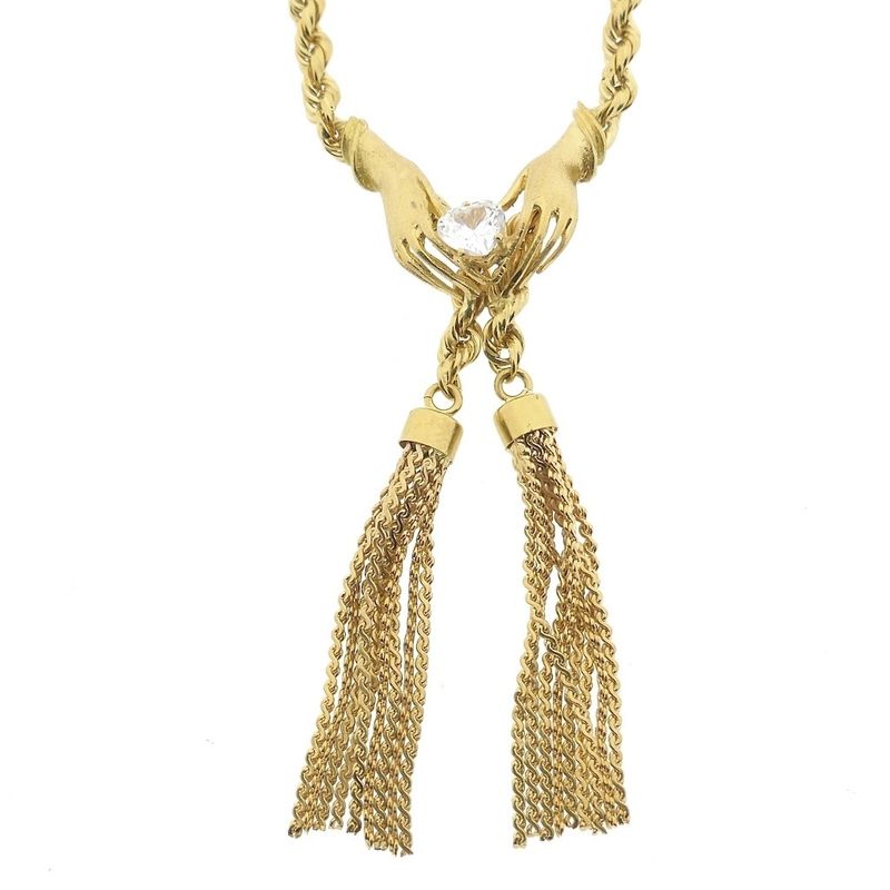 Image 4 of Gold twisted link chain with tassels and zirconia