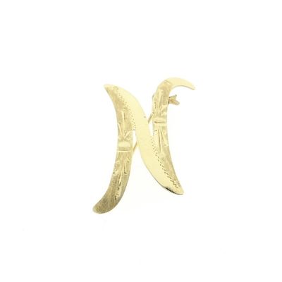 Image 1 of Gold letter brooch; letter N
