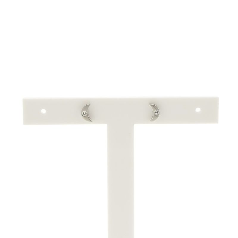 Image 1 of White gold moon-shaped stud earrings with diamond; 0.03 ct.