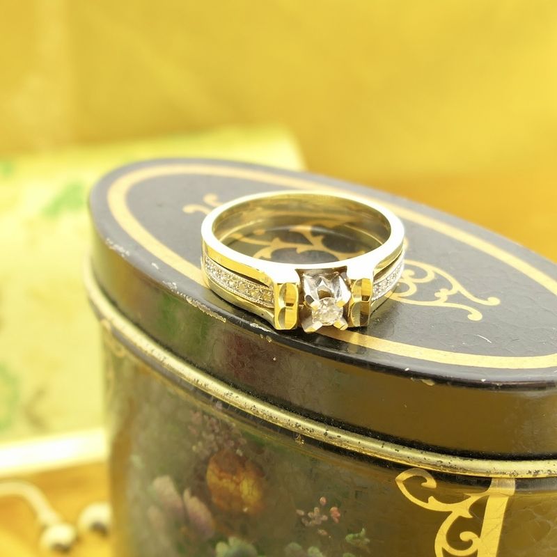 Image 2 of Two-tone gold ring with diamond; 0.21 ct.