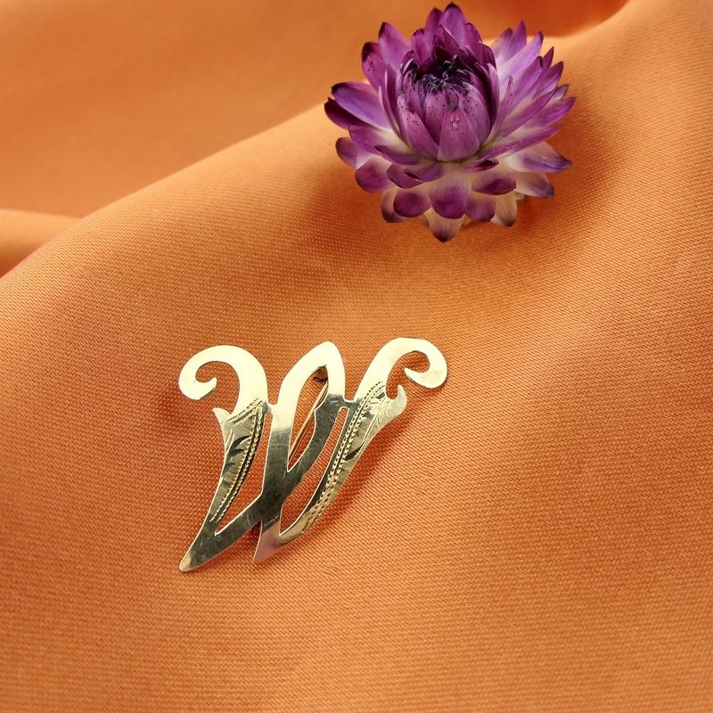 Image 2 of Gold letter brooch; letter W
