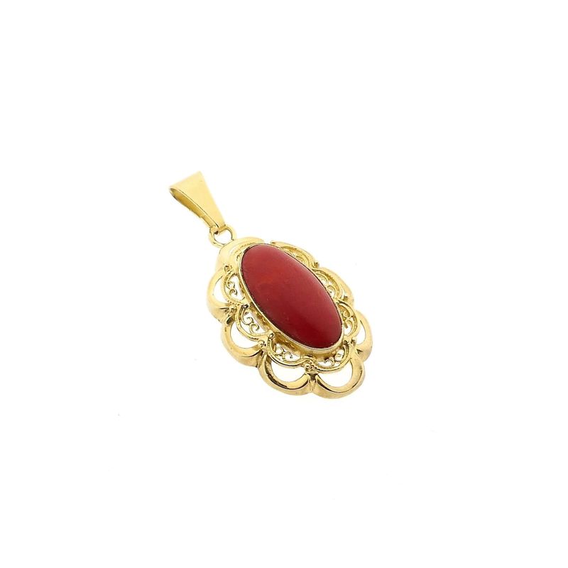 Image 9 of Antique Gold Pendant with Blood Coral