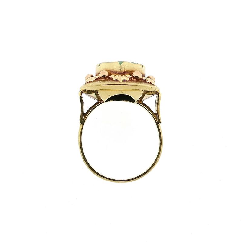 Image 5 of Gold Ring with Carved Jade; 14K; Size 19.5