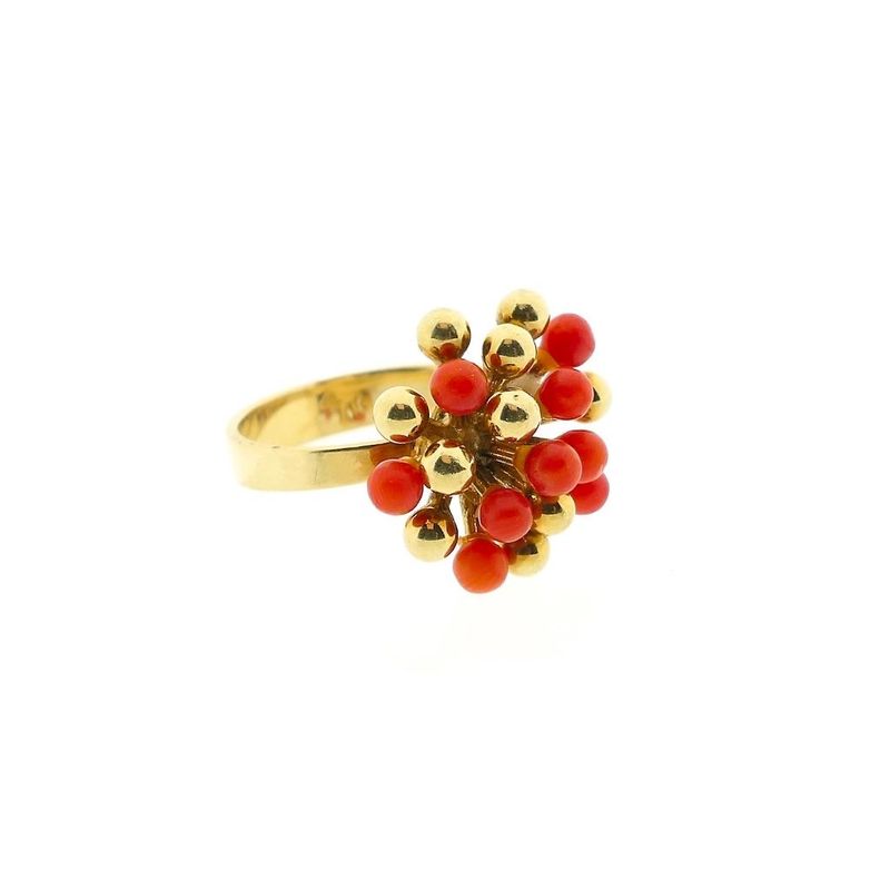 Image 4 of Gold entourage ring with red coral