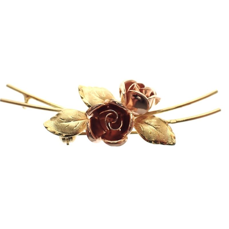 Image 1 of Two-tone gold brooch; Vintage/antique | Rose