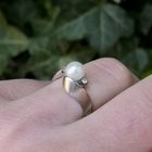 Image 8 of White gold ring with pearl and diamonds; 0.05 ct