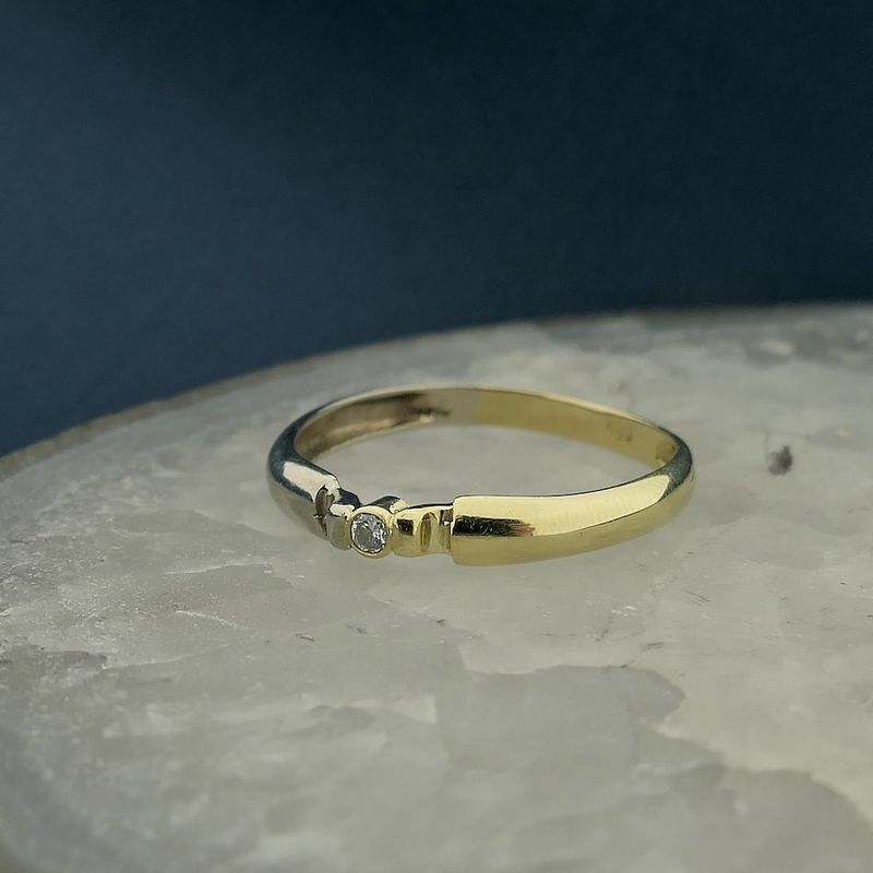 Image 7 of Two-tone gold solitaire ring with diamond; 0.04 ct.