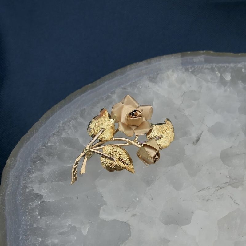Image 8 of Two-tone gold rose brooch