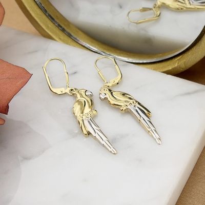 Image 2 of 8-karat bicolor parrot earrings