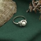 Image 2 of White gold ring with pearl and diamonds; 0.07 ct.