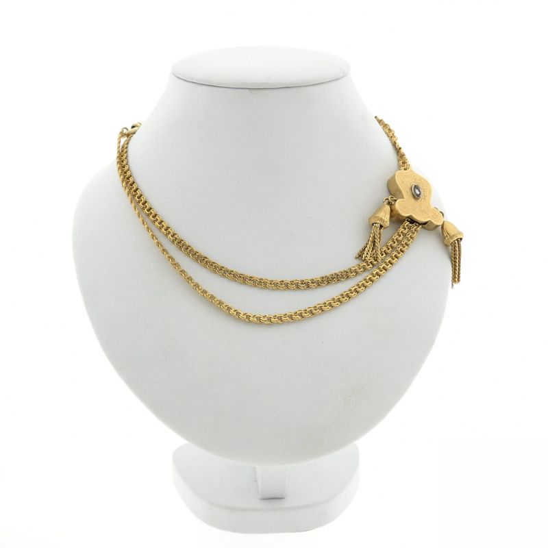 Image 9 of Antique gold sliding chain with tassels and diamond; approx. 0.05 ct.
