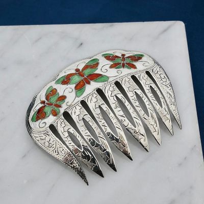 Image 2 of Vintage Silver Hair Comb with Butterflies
