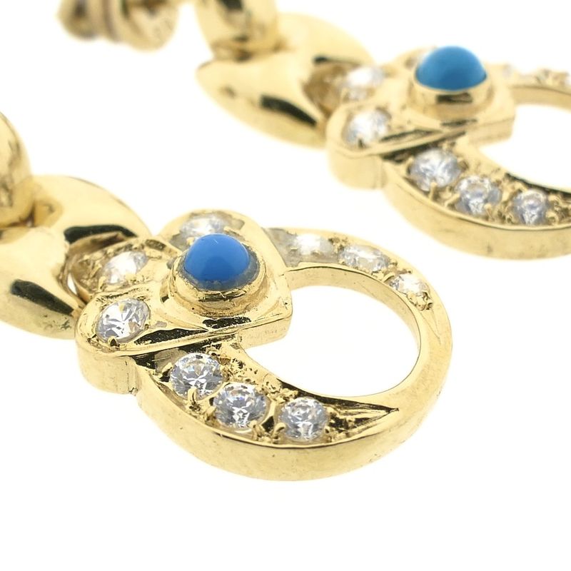 Image 6 of Gold earrings with zirconia and turquoise