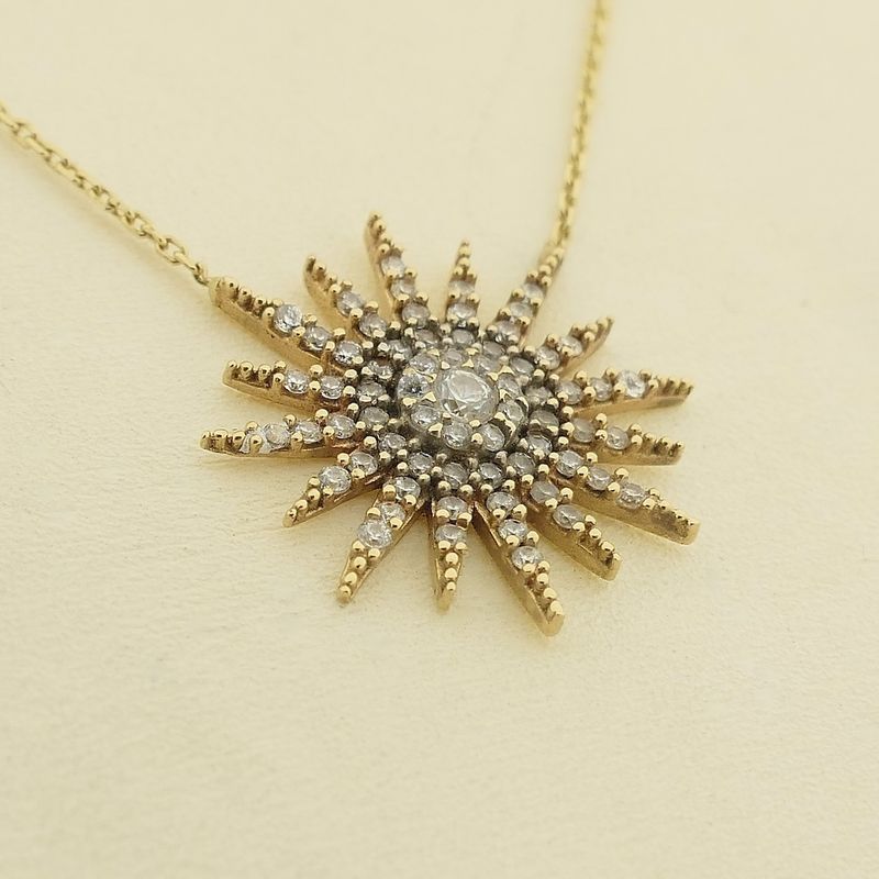 Image 4 of Gold anchor link necklace with fixed pendant; Starlight with zirconia