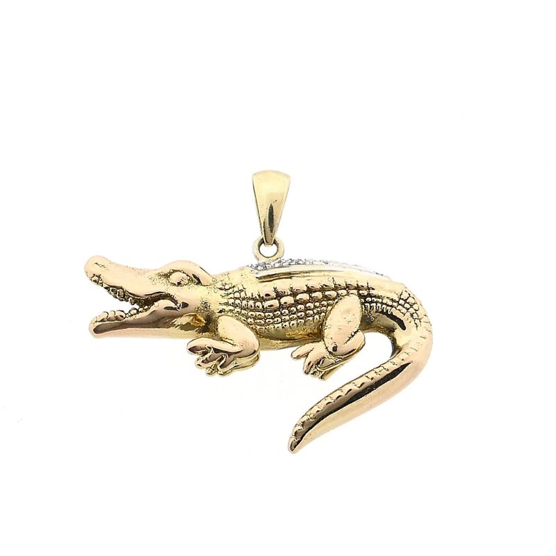 Image 1 of Bicolor Gold Crocodile Pendant with Diamonds; 0.015 ct.