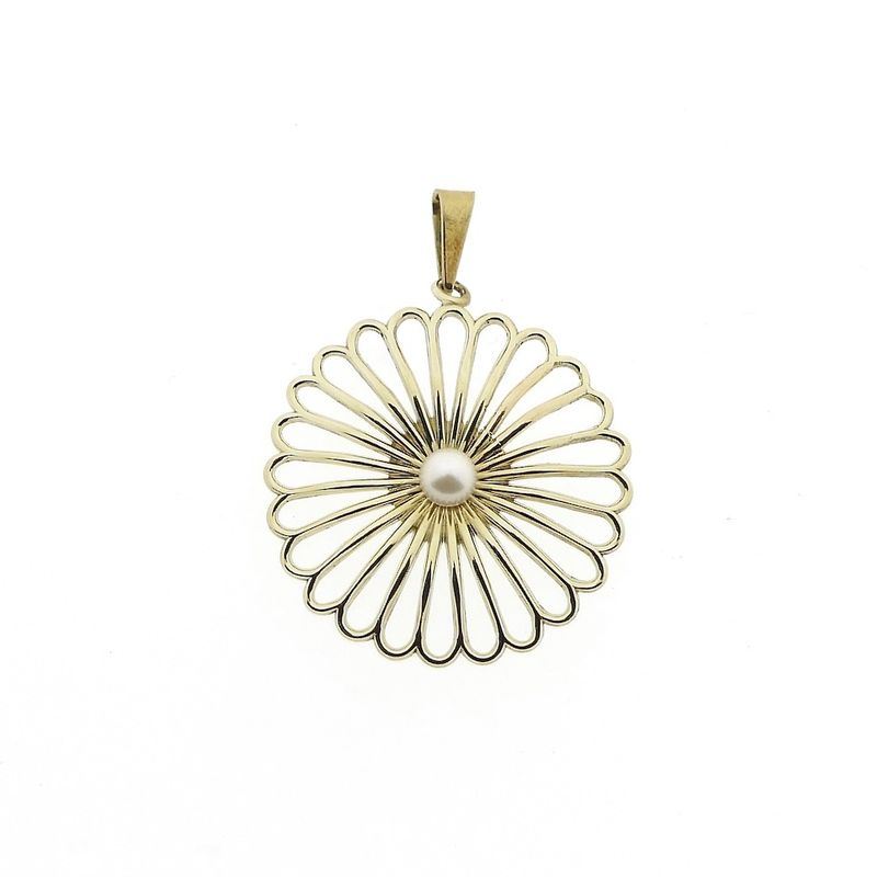 Image 1 of Gold flower pendant with pearl