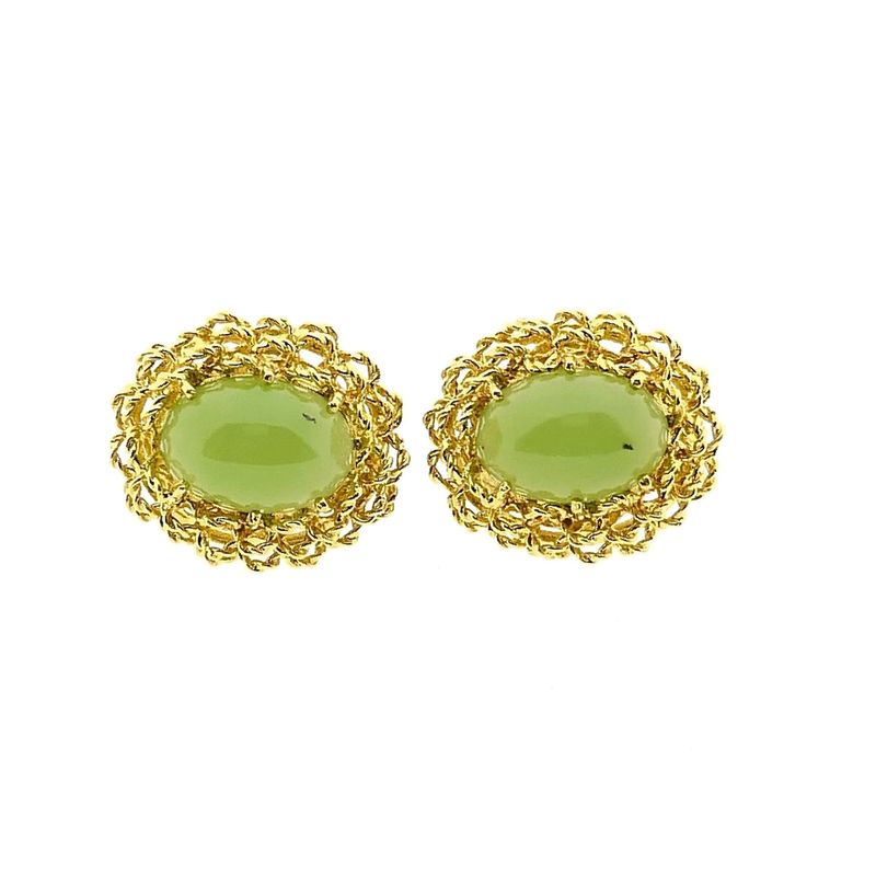 Image 7 of 18 Krt. Gold Clip-On Earrings with Chrysoprase