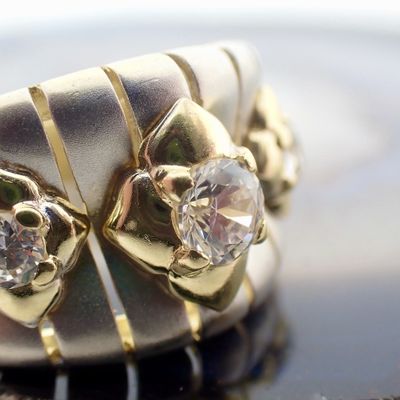 Two-tone gold wide ring set with zirconia Image 2 of Two-tone gold wide ring set with zirconia