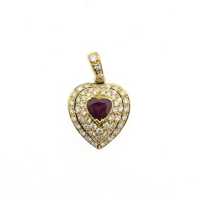 Image 1 of 18-karat gold pendant with ruby ​​and diamond | approx. 0.72 ct.