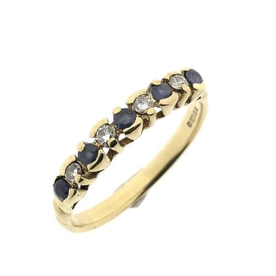 9 carat row ring with sapphire and diamond | 0.12 ct. Image 1 of 9 carat row ring with sapphire and diamond | 0.12 ct.