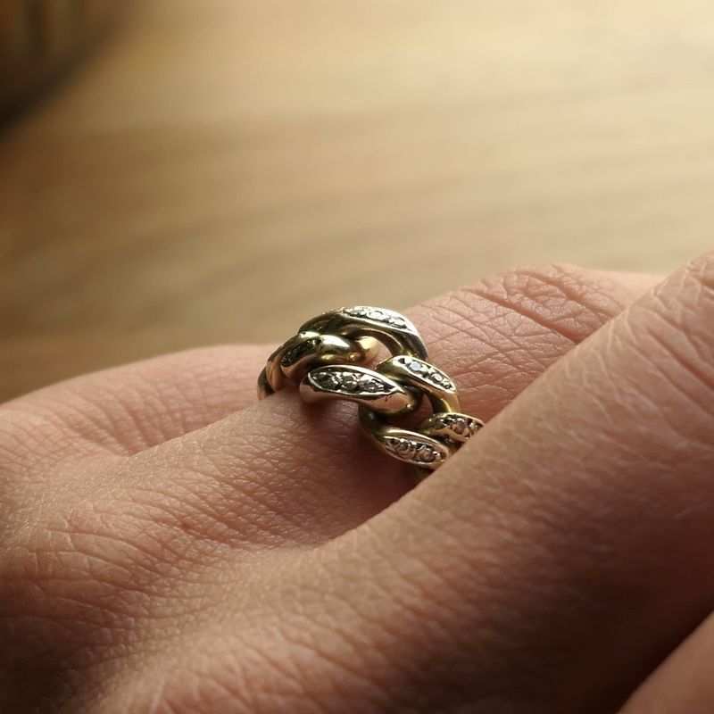 Image 2 of Two-tone gold link ring with diamond | 0.09 ct.