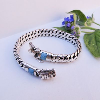 Image 2 of Silver Buddha to Buddha bracelet with turquoise; Ben XS | 18 cm